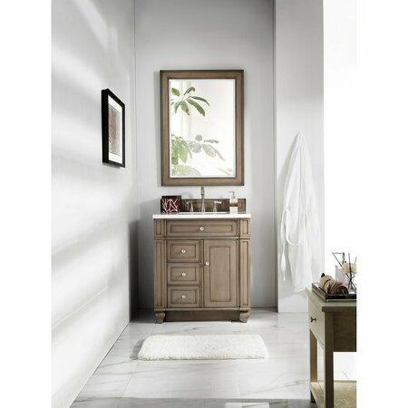 James Martin Vanities Bristol 30in Single Vanity, Whitewashed Walnut w/ 3 CM White Zeus Quartz Top 157-V30-WW-3WZ